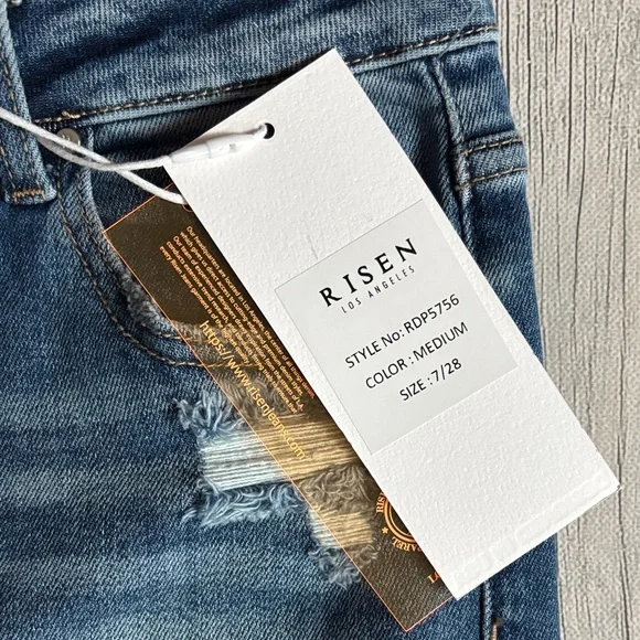 Risen Blue Distressed Straight Leg Jeans - Picture 3 of 5